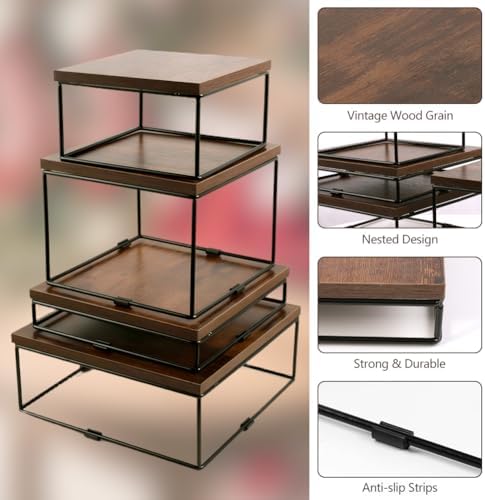 4 Pack Wooden Buffet Risers, Tiered Food Display Stands Set - Square Cupcake Stands for Dessert Table, Party, alternate view