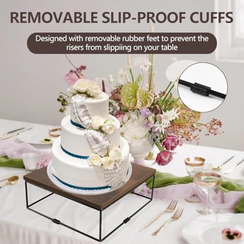 4 Pack Wooden Buffet Risers, Tiered Food Display Stands Set - Square Cupcake Stands for Dessert Table, Party, alternate view
