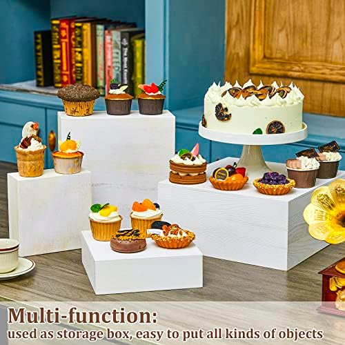 4 Pack Wooden Display Risers, Rustic Cake Stands, Vintage White in Vintage White, alternate view 2