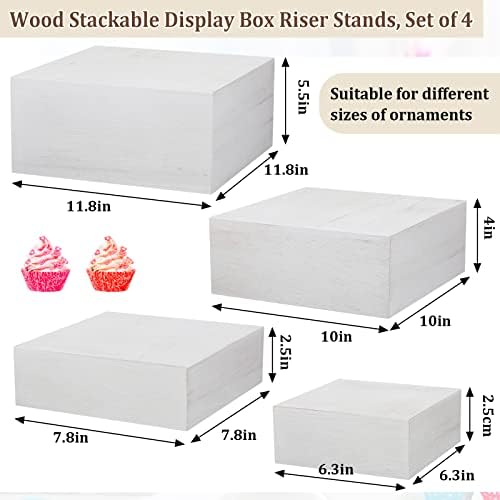 4 Pack Wooden Display Risers, Rustic Cake Stands, Vintage White in Vintage White, alternate view 4