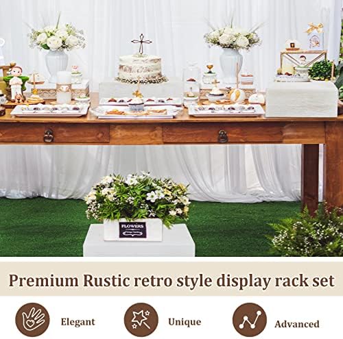 4 Pack Wooden Display Risers, Rustic Cake Stands, Vintage White in Vintage White, alternate view 6