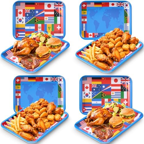 4 Pack World Flag Serving Trays, Melamine Platters, 13 x 10 Inch in 13 x 10 inch in Multicolor