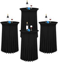 4 Packs 24"x 43" Round Cocktail Table Skirt, Black in Black