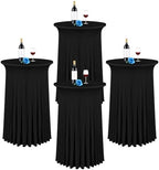 4 Packs 24"x 43" Round Cocktail Table Skirt, Black in Black