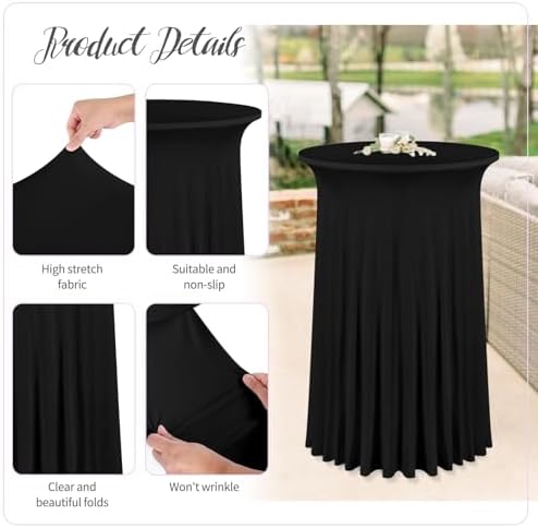 4 Packs 24"x 43" Round Cocktail Table Skirt, Black in Black, alternate view 4