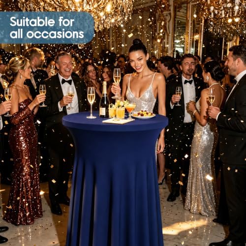 4 Packs 32 x 43 Inch Spandex Round Cocktail Table Skirts Stretch Cocktail Table Covers Fitted High Top Tables, alternate view