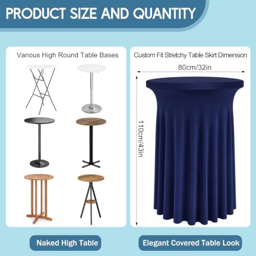 4 Packs 32 x 43 Inch Spandex Round Cocktail Table Skirts Stretch Cocktail Table Covers Fitted High Top Tables, alternate view
