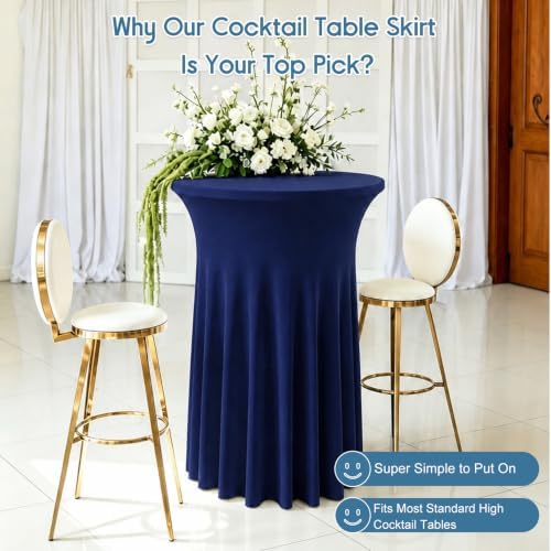 4 Packs 32 x 43 Inch Spandex Round Cocktail Table Skirts Stretch Cocktail Table Covers Fitted High Top Tables, alternate view