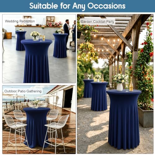 4 Packs 32 x 43 Inch Spandex Round Cocktail Table Skirts Stretch Cocktail Table Covers Fitted High Top Tables, alternate view
