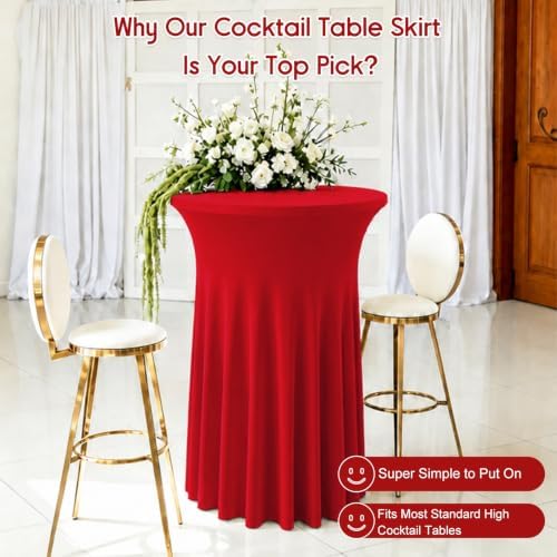 4 Packs 32 x 43 Inch Spandex Round Cocktail Table Skirts Stretch Cocktail Table Cover Fitted High Top Tables for, alternate