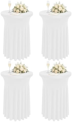 4 Packs 32 x 43 Inch Spandex Round Cocktail Table Skirts Stretch Cocktail Table Cover Fitted for High Top Tables