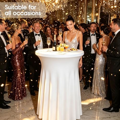 4 Packs 32 x 43 Inch Spandex Round Cocktail Table Skirts Stretch Cocktail Table Cover Fitted for High Top Tables, alternate