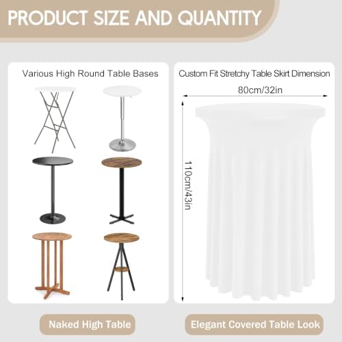 4 Packs 32 x 43 Inch Spandex Round Cocktail Table Skirts Stretch Cocktail Table Cover Fitted for High Top Tables, alternate