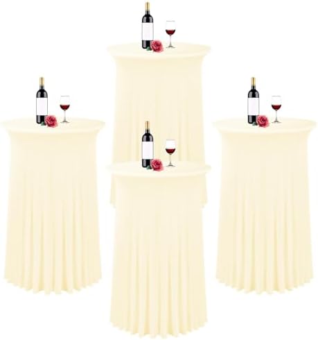 4 Packs 32"x 43" Round Cocktail Table Skirt, Beige in Beige