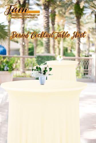 4 Packs 32"x 43" Round Cocktail Table Skirt, Beige in Beige, alternate view 2