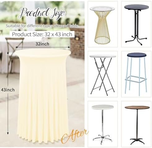 4 Packs 32"x 43" Round Cocktail Table Skirt, Beige in Beige, alternate view 3