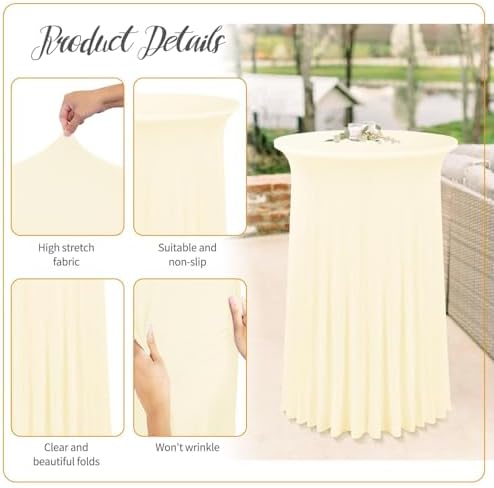 4 Packs 32"x 43" Round Cocktail Table Skirt, Beige in Beige, alternate view 4