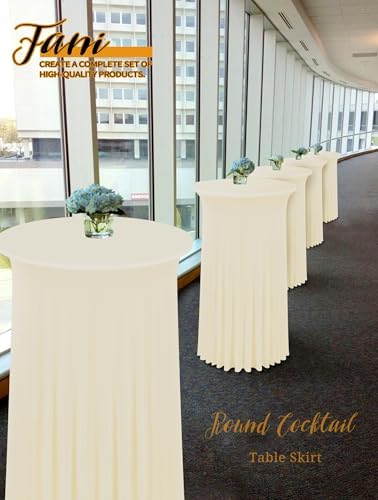 4 Packs 32"x 43" Round Cocktail Table Skirt, Beige in Beige, alternate view 5