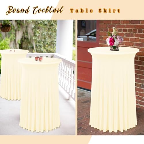 4 Packs 32"x 43" Round Cocktail Table Skirt, Beige in Beige, alternate view 6