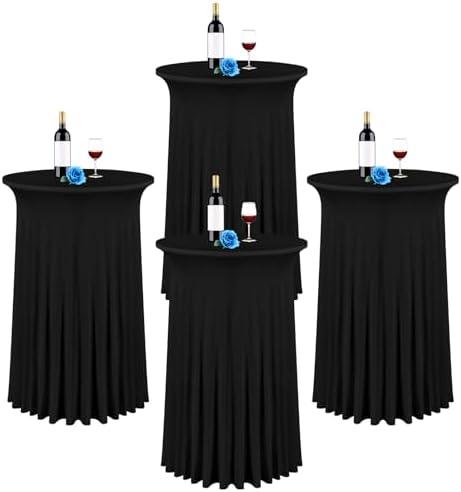4 Packs 32"x 43" Round Cocktail Table Skirt, Black in Black