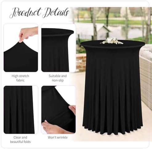 4 Packs 32"x 43" Round Cocktail Table Skirt, Black in Black, alternate view 3