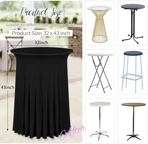 4 Packs 32"x 43" Round Cocktail Table Skirt, Black in Black, alternate view 4