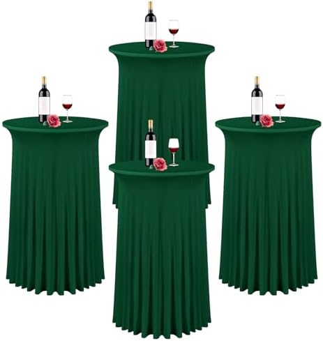 4 Packs 32"x 43" Round Cocktail Table Skirt, Emerald Green