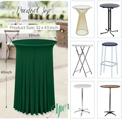 4 Packs 32"x 43" Round Cocktail Table Skirt, Emerald Green, alternate view 3
