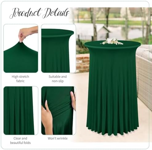 4 Packs 32"x 43" Round Cocktail Table Skirt, Emerald Green, alternate view 4
