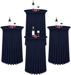 4 Packs 32"x 43" Round Cocktail Table Skirt, Navy Blue in Navy Blue