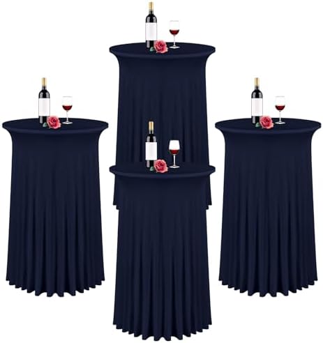 4 Packs 32"x 43" Round Cocktail Table Skirt, Navy Blue in Navy Blue