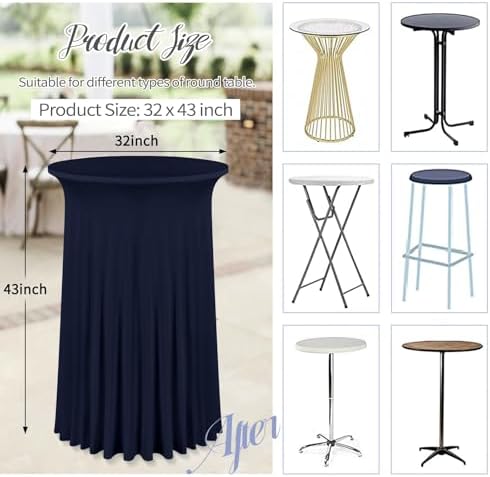 4 Packs 32"x 43" Round Cocktail Table Skirt, Navy Blue in Navy Blue, alternate view 3