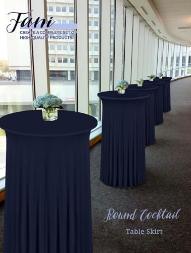 4 Packs 32"x 43" Round Cocktail Table Skirt, Navy Blue in Navy Blue, alternate view 5