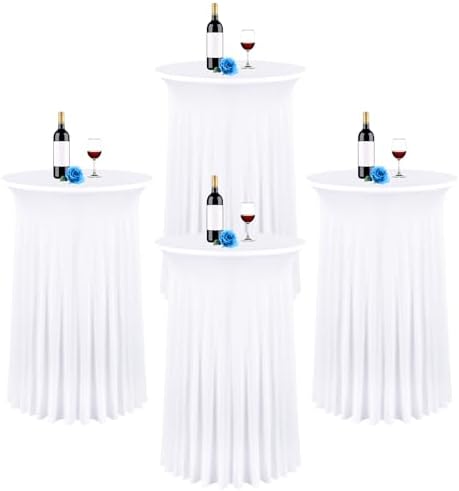 4 Packs 32"x 43" Round Cocktail Table Skirt, White in White