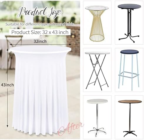 4 Packs 32"x 43" Round Cocktail Table Skirt, White in White, alternate view 3
