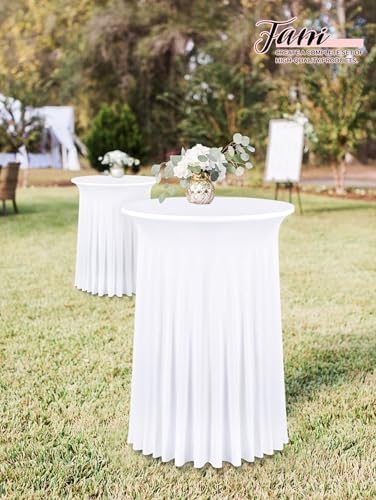 4 Packs 32"x 43" Round Cocktail Table Skirt, White in White, alternate view 5