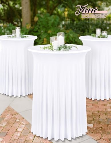 4 Packs 32"x 43" Round Cocktail Table Skirt, White in White, alternate view 6
