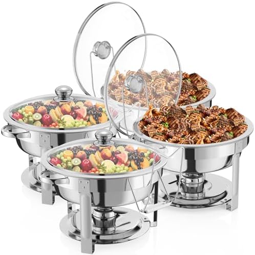 4 Packs 8QT Round Chafing Dish for Buffet Set, Glass Lid, Silver in Silver