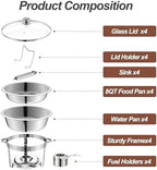 4 Packs 8QT Round Chafing Dish for Buffet Set, Glass Lid, Silver in Silver, alternate view 3