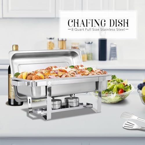 4 Packs Chafing Dish Buffet Set, 8 Quart Stainless Steel Buffet Servers and Warmers for Party Catering, Complete, alternate