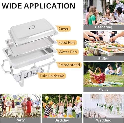 4 Packs Chafing Dish Buffet Set, 8 Quart Stainless Steel Buffet Servers and Warmers for Party Catering, Complete, alternate