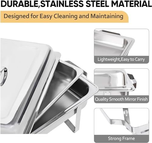 4 Packs Chafing Dish Buffet Set, 8 Quart Stainless Steel Buffet Servers and Warmers for Party Catering, Complete, alternate