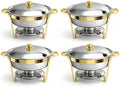 4 Packs Gold Chafing Dishes for Buffet,5QT Round Gold Chafers and Buffet Warmers Sets with Water Pan, Food Pan