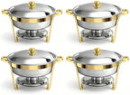 4 Packs Gold Chafing Dishes for Buffet,5QT Round Gold Chafers and Buffet Warmers Sets with Water Pan, Food Pan