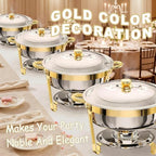4 Packs Gold Chafing Dishes for Buffet,5QT Round Gold Chafers and Buffet Warmers Sets with Water Pan, Food Pan, alternate
