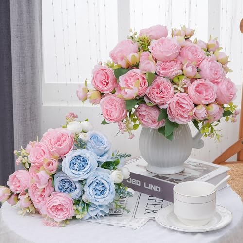 4 Packs Peonies Artificial Flowers, Light Pink Silk Artificial Peonies in Light Pink, alternate view 2