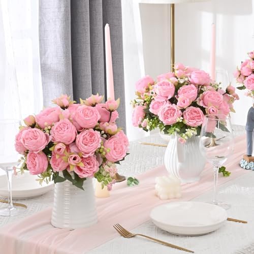 4 Packs Peonies Artificial Flowers, Light Pink Silk Artificial Peonies in Light Pink, alternate view 6