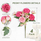 4 Packs Peonies Artificial Flowers, Mixed Pink Artificial Peonies, Silk Peonies Flowers Fake Peonies Artificial, alternate