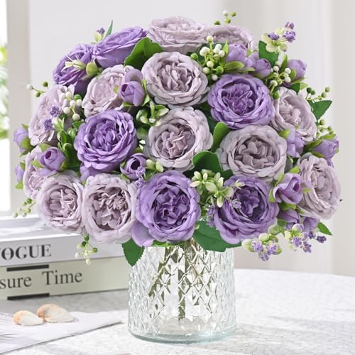 4 Packs Peonies Artificial Flowers, Mixed Purple Silk Artificial Peonies in Mixed Purple