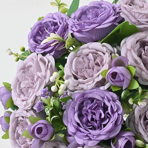 4 Packs Peonies Artificial Flowers, Mixed Purple Silk Artificial Peonies in Mixed Purple, alternate view 3
